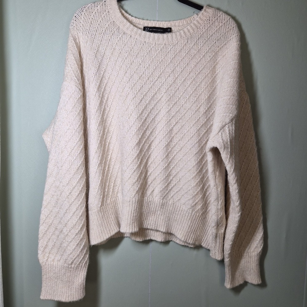 NEW YORK & CO. Sweater Womens 2 Extra Large XXL Tan Crewneck‎ Dolman Cozy Fuzzy